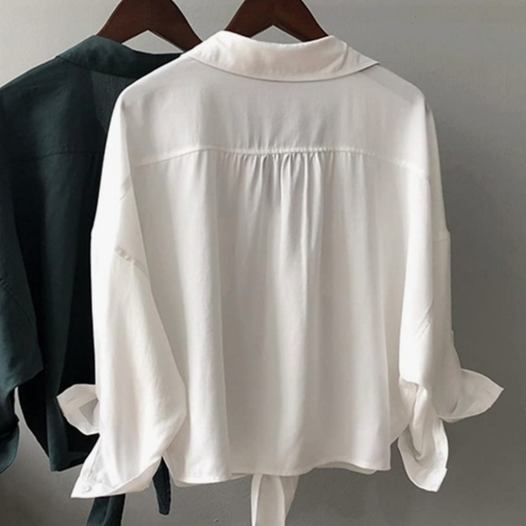 White Flowy Button Down Shirt - Picture 2 of 6